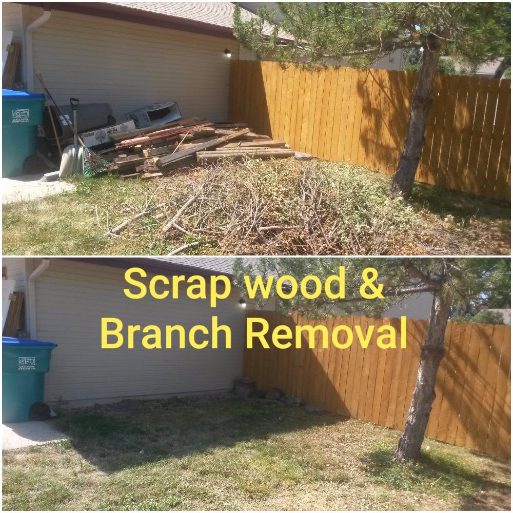 Scrap wood and branch junk removal in Timnath Colorado by Fort Collins Junk Removal and Demo