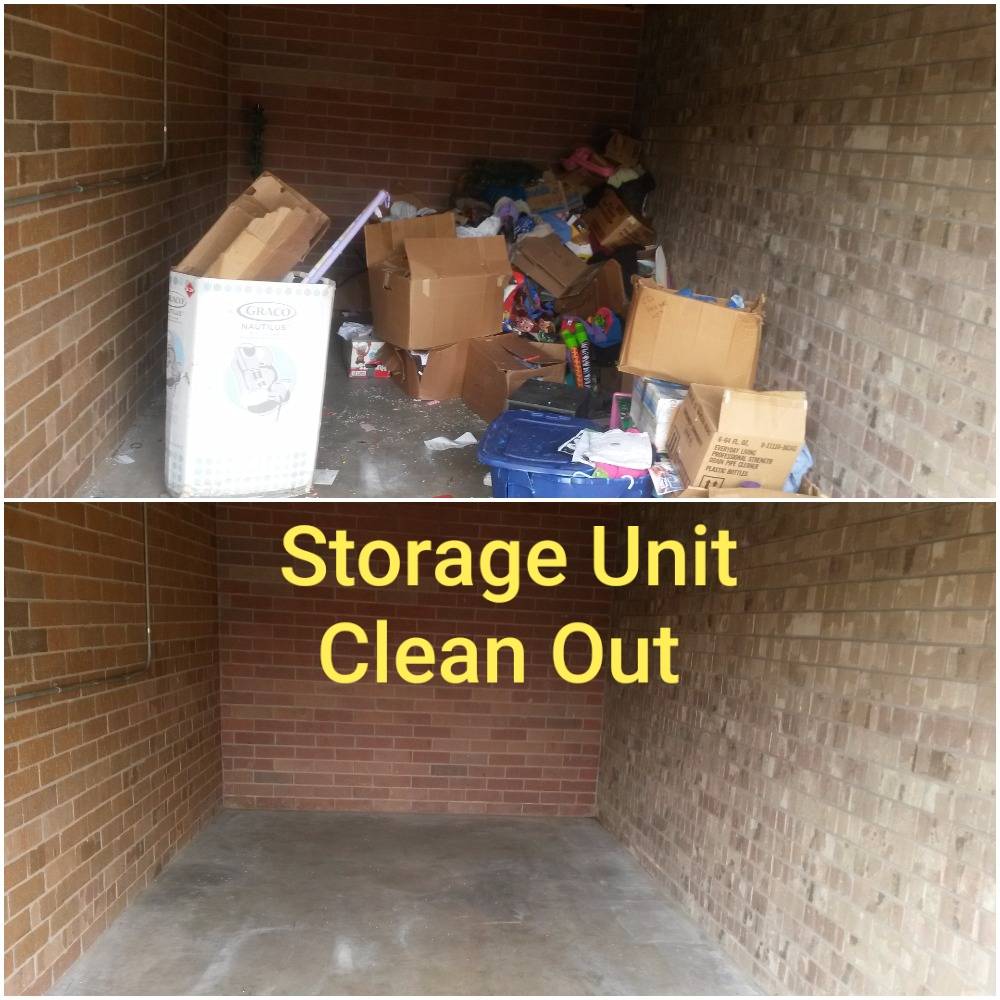 Junk removal service cleaning out a storage unit in Timnath