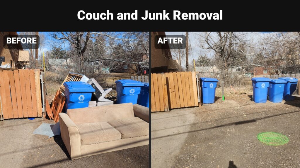 Couch and household junk removal before and after