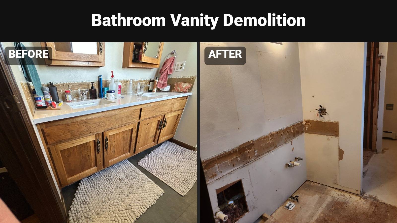 Bathroom vanity demolition before and after