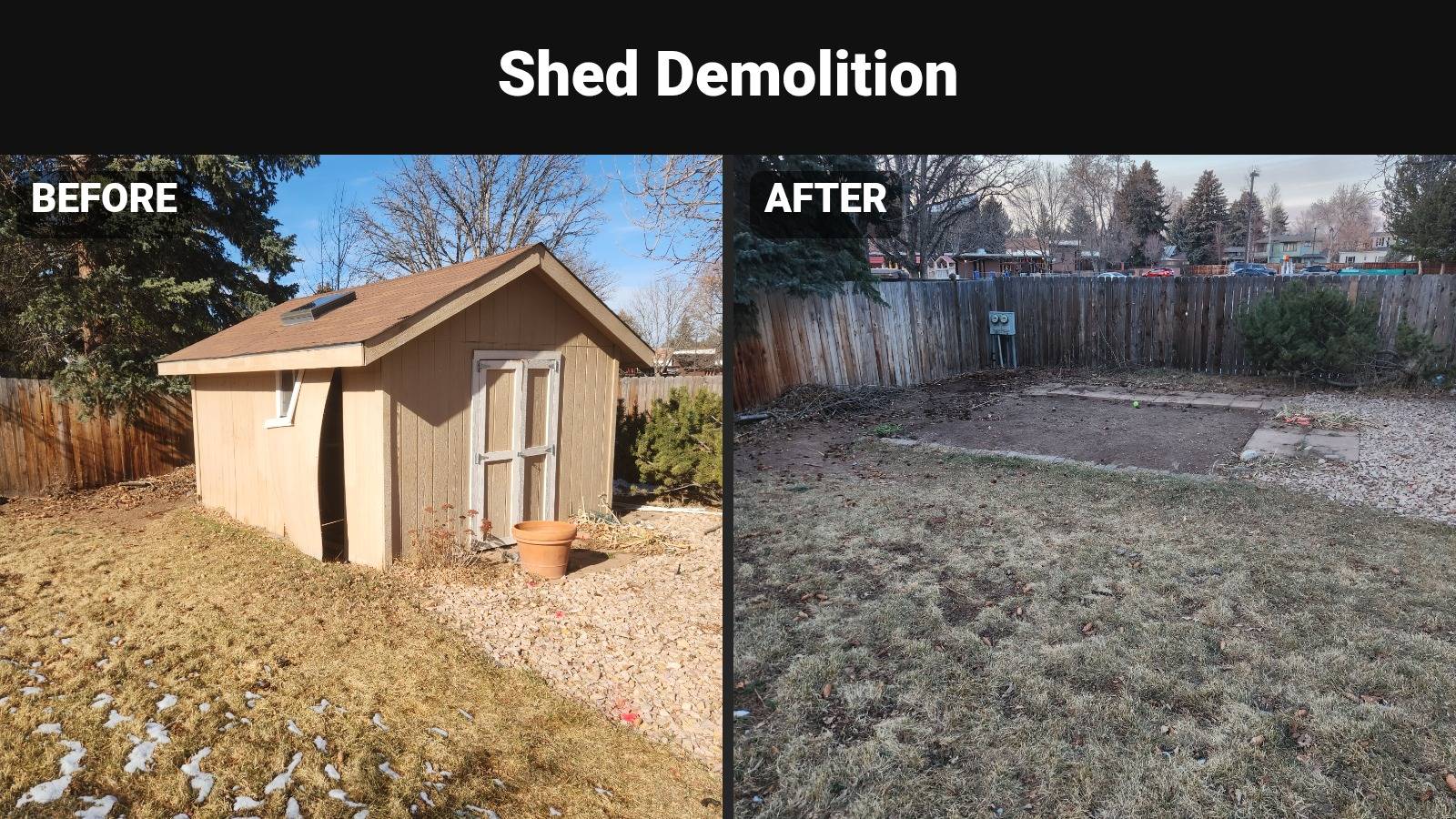Shed demolition before and after