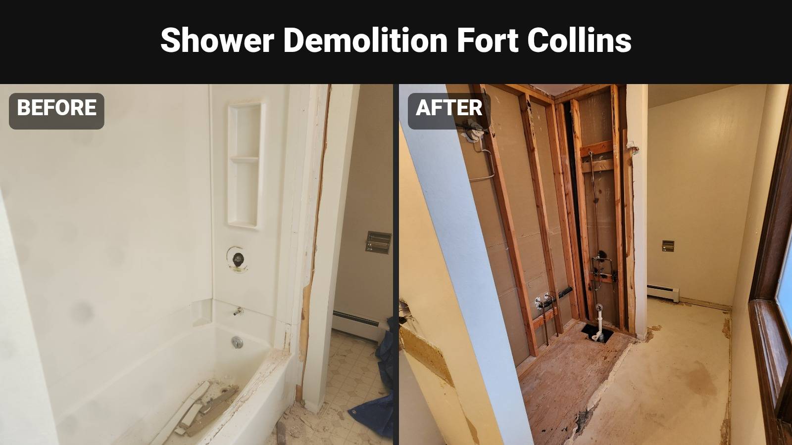 Shower demolition before and after