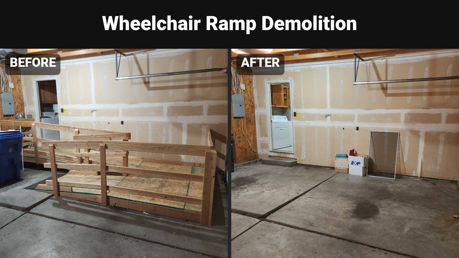Wheelchair ramp demolition before and after