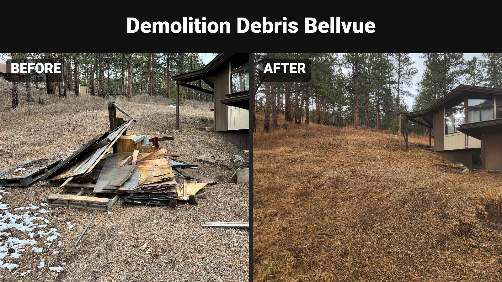 Demolition debris removal before and after
