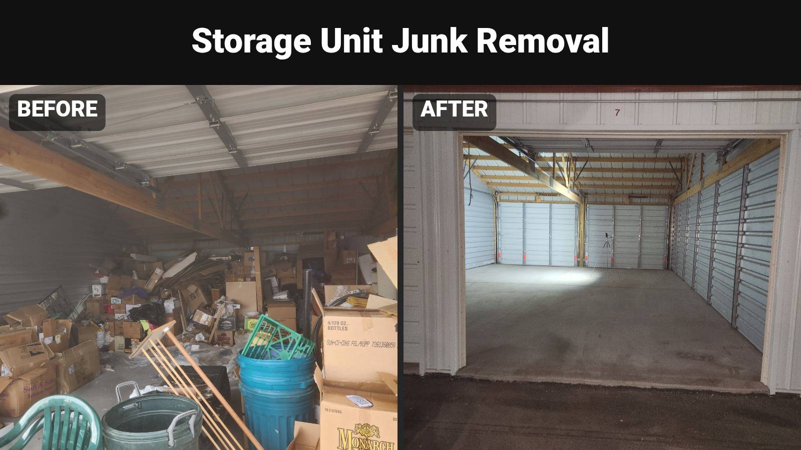 Storage unit cleanout before and after
