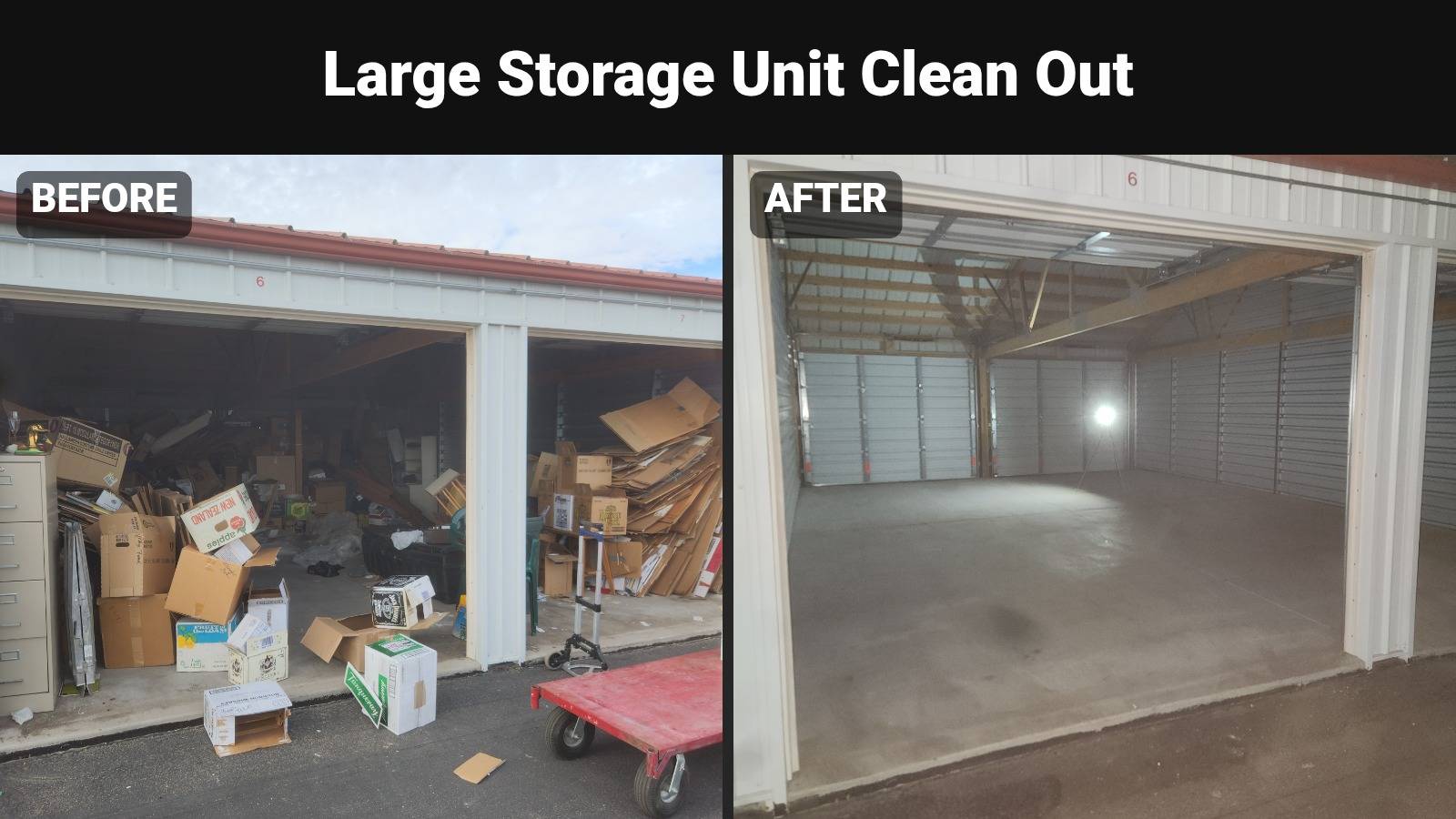 Before and after garage cleanout in Loveland CO by Fort Collins Junk Removal and Demo