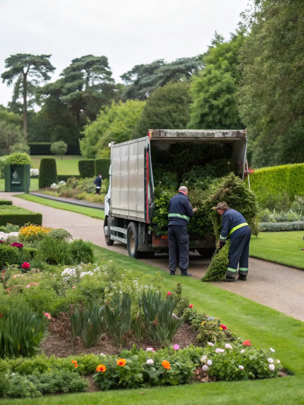 A pile of neatly stacked branches and leaves, ready for removal, showcasing the volume of yard waste we can handle.