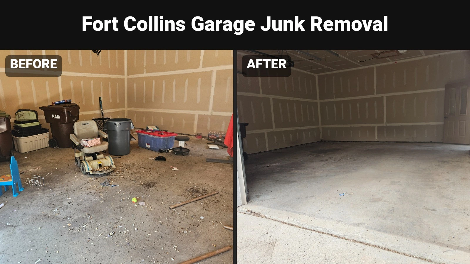 Garage Junk Removal in Fort Collins, before and after
