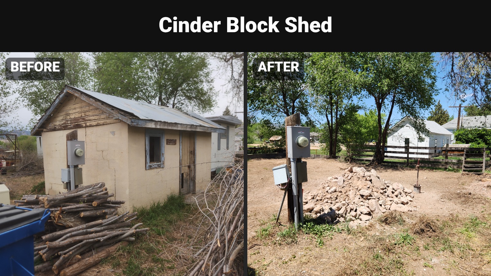 Block Outbuilding Demolition before and after.