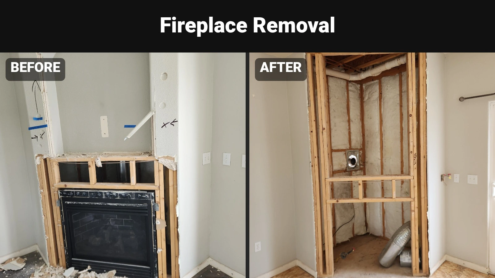 Fireplace Removal in Fort Collins, before and after