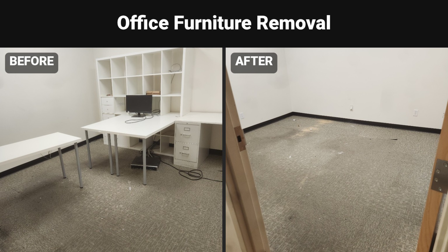 Before-and-after office furniture removal by Fort Collins Junk Removal and Demo