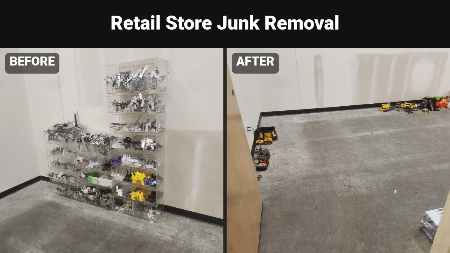 Before-and-after retail store junk removal by Fort Collins Junk Removal and Demo