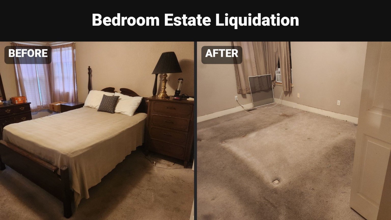 Before-and-after bedroom estate liquidation by Fort Collins Junk Removal and Demo