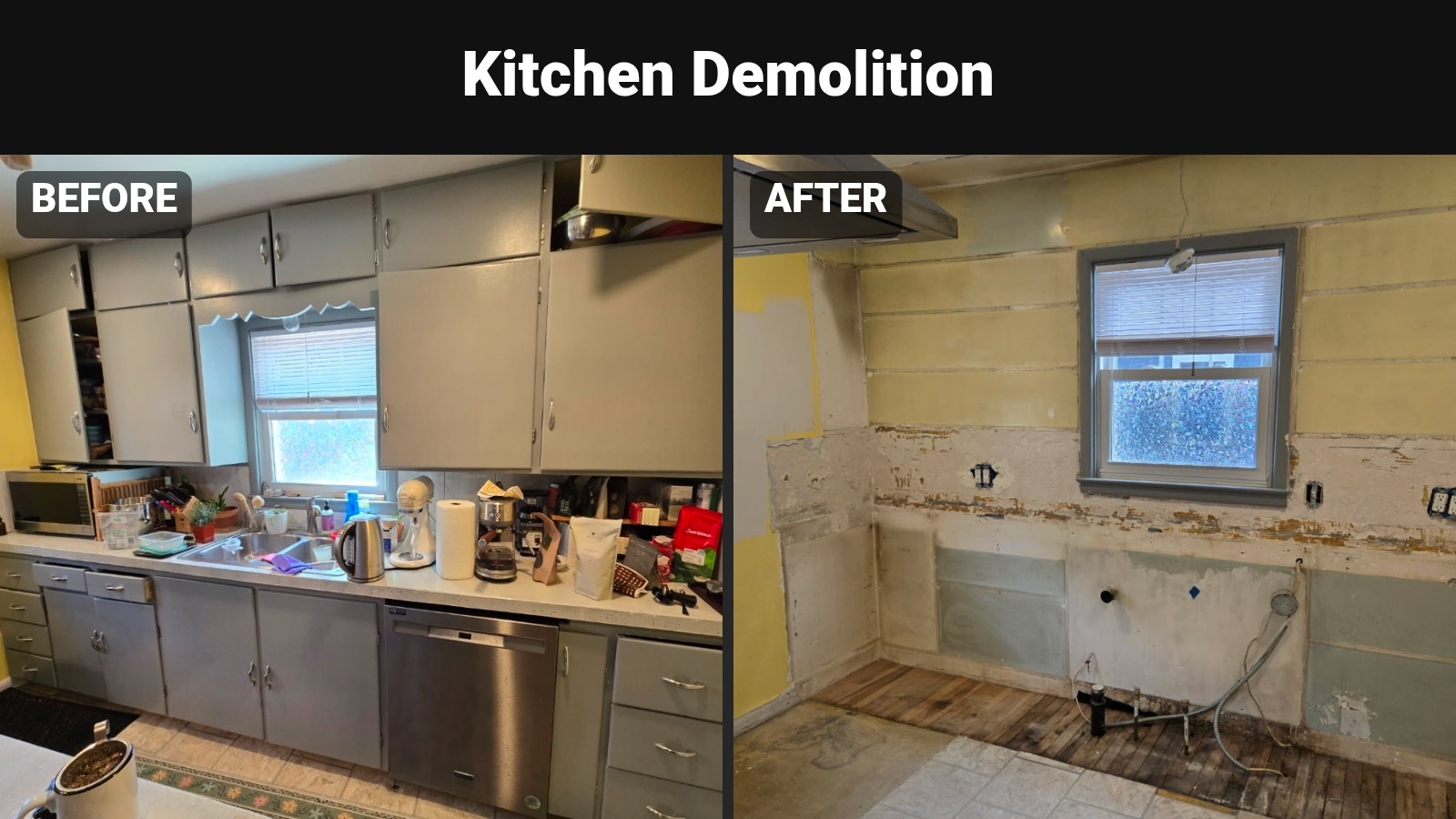 Kitchen demolition before and after